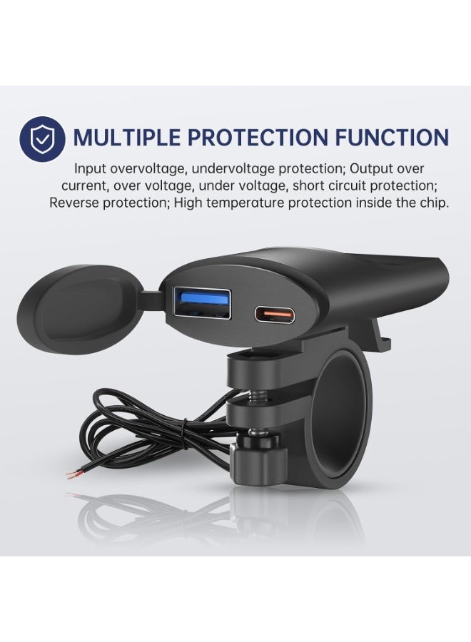 Panda Sports 12V-24V Dual USB Charger Socket Waterproof Motorcycle Charger, 30W PD USB C & Quick 3.0 Motorcycle USB Charger, with Power-Off Protection Adapter Charger for Phone, Tablet, GPS - Image 2