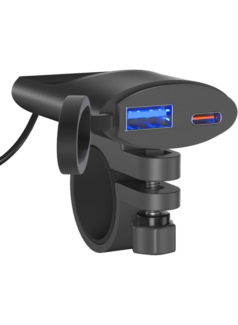 Panda Sports 12V-24V Dual USB Charger Socket Waterproof Motorcycle Charger, 30W PD USB C & Quick 3.0 Motorcycle USB Charger, with Power-Off Protection Adapter Charger for Phone, Tablet, GPS - Image 1