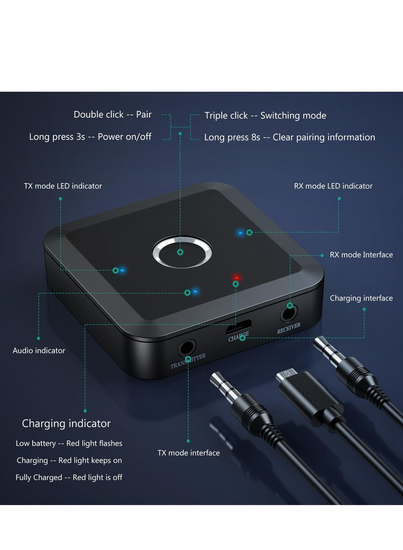 SYOSI Bluetooth 5.2 Transmitter Receiver for TV with AUX 3.5 Lower Latency with Qualcomm CSR Chip Hi-Fi Sound Wide Compatibility Supports all APT encoding systems APTX Adaptive Audio Adapter for TV - Image 4