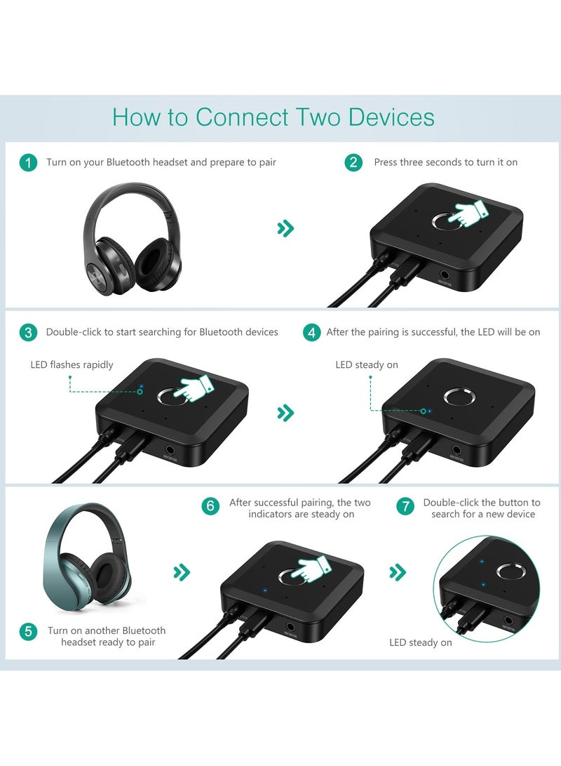 SYOSI Bluetooth 5.2 Transmitter Receiver for TV with AUX 3.5 Lower Latency with Qualcomm CSR Chip Hi-Fi Sound Wide Compatibility Supports all APT encoding systems APTX Adaptive Audio Adapter for TV - Image 5