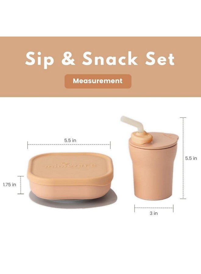 Miniware Sip & Snack Set with Snack Bowl, 1-2-3 Sip Drinking Cup, and Suction Foot for Baby Toddler - Promotes Self Feeding | Dishwasher Safe (Vanilla & Aqua) - Image 5