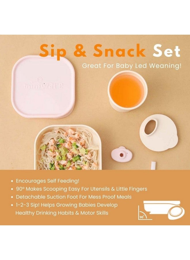Miniware Sip & Snack Set with Snack Bowl, 1-2-3 Sip Drinking Cup, and Suction Foot for Baby Toddler - Promotes Self Feeding | Dishwasher Safe (Vanilla & Aqua) - Image 2