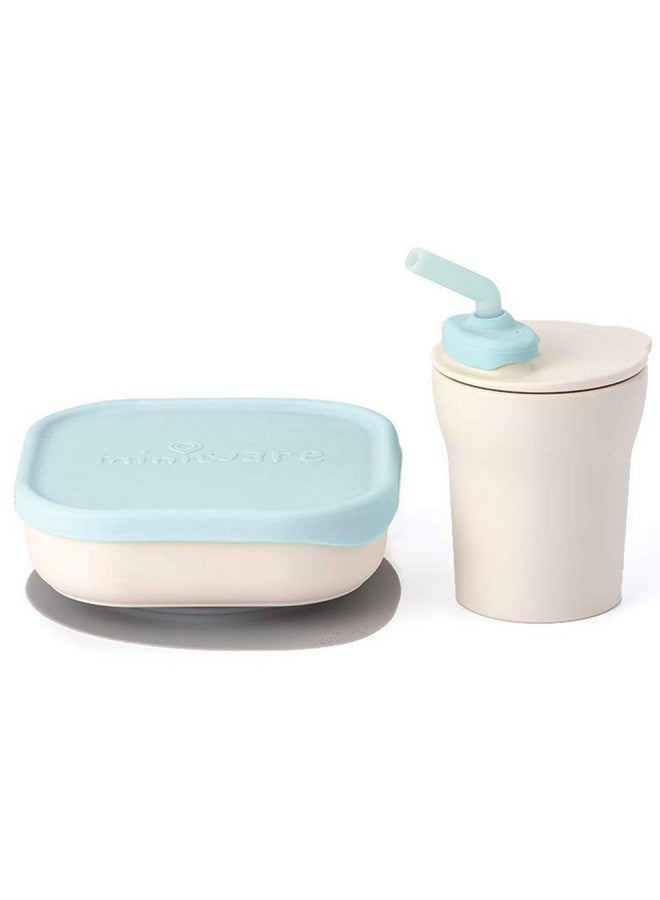 Miniware Sip & Snack Set with Snack Bowl, 1-2-3 Sip Drinking Cup, and Suction Foot for Baby Toddler - Promotes Self Feeding | Dishwasher Safe (Vanilla & Aqua) - Image 1