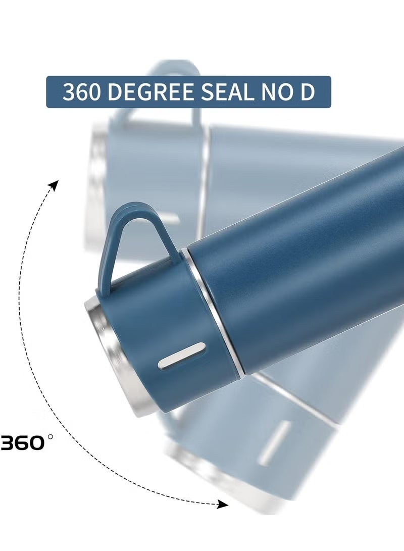 GENNEXT 500ml/17 OZ Stainless Steel Coffee Thermo Vacuum Flask Set, Insulated Water Bottle with Three Cup for Hot and Cold Drinks, Blue - Image 5