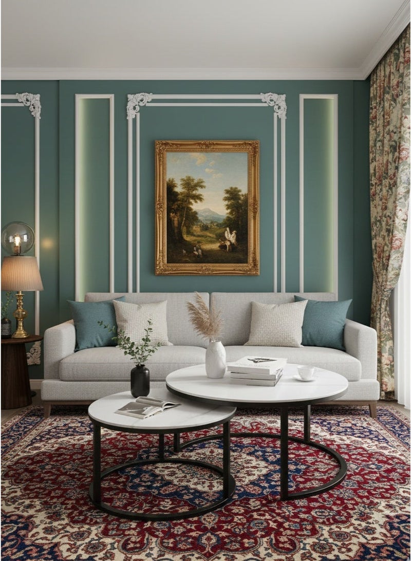 إكسبرت طقم طاولات قهوة دائرية متداخلة بيضاء لتخزين الوجبات الخفيفة والشاي، مجموعة من طاولتين جانبيتين لغرفة المعيشة، مجموعة من قطعتين - Image 1