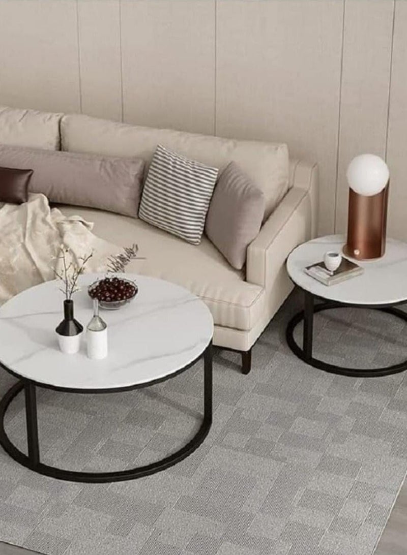 إكسبرت طقم طاولات قهوة دائرية متداخلة بيضاء لتخزين الوجبات الخفيفة والشاي، مجموعة من طاولتين جانبيتين لغرفة المعيشة، مجموعة من قطعتين - Image 3