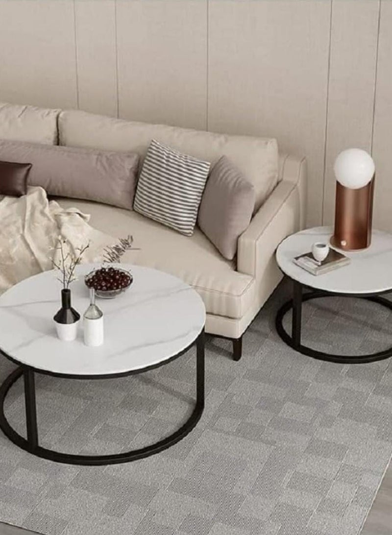 EXPERT White nesting round coffee table set for storing snacks and tea, set of two side tables for living room, set of two - Image 2