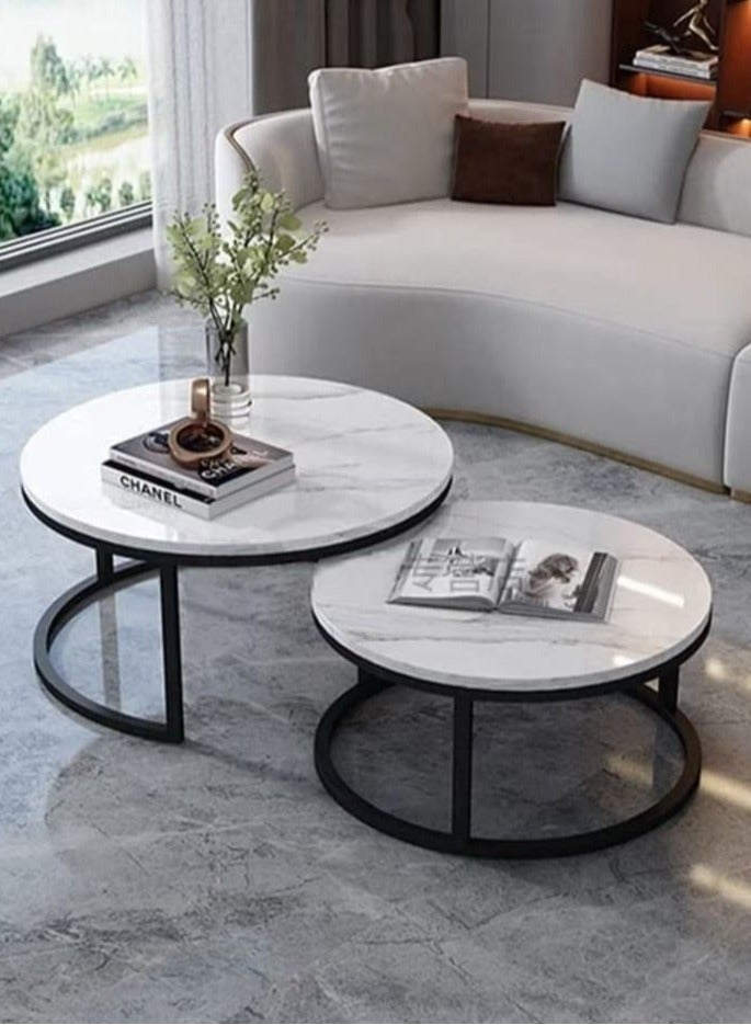 EXPERT White nesting round coffee table set for storing snacks and tea, set of two side tables for living room, set of two - Image 4