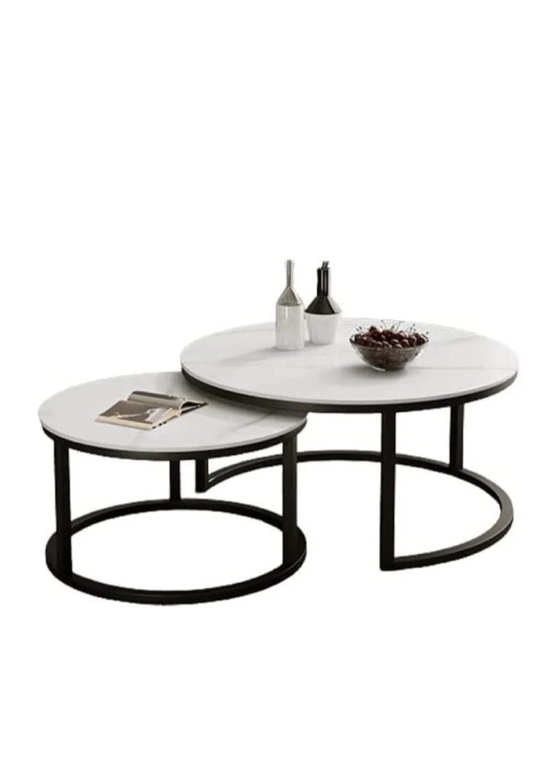 EXPERT White nesting round coffee table set for storing snacks and tea, set of two side tables for living room, set of two - Image 1