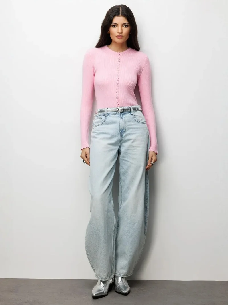 MixRay MIXRAY Ribbed Knit Buttoned Cardigan