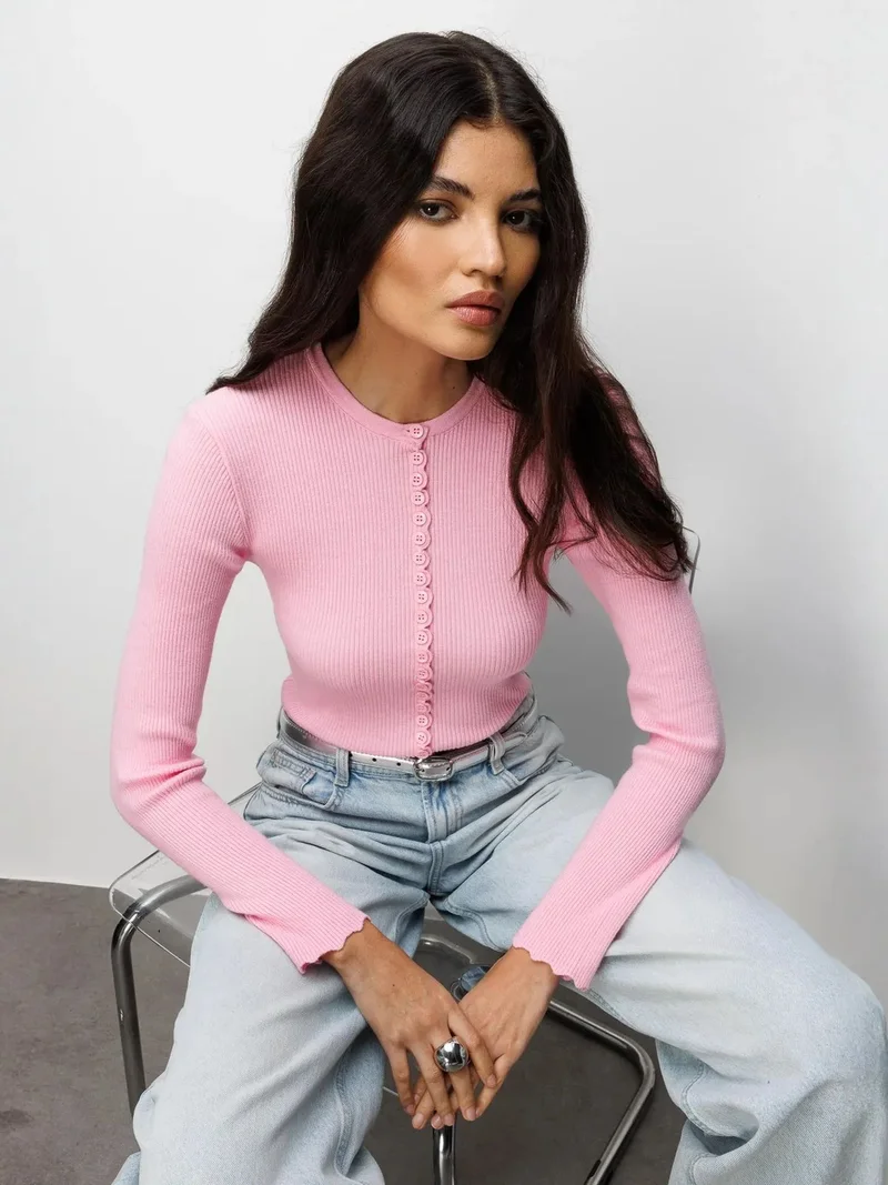 MixRay MIXRAY Ribbed Knit Buttoned Cardigan