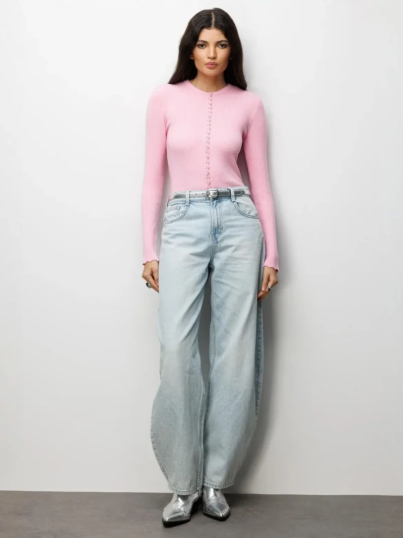 MixRay MIXRAY Ribbed Knit Buttoned Cardigan