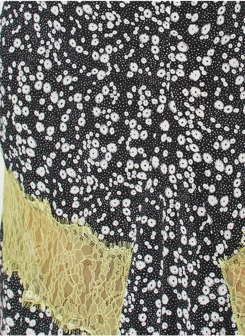 LOST INK - Floral Print Lace Trim Skirt - Image 1