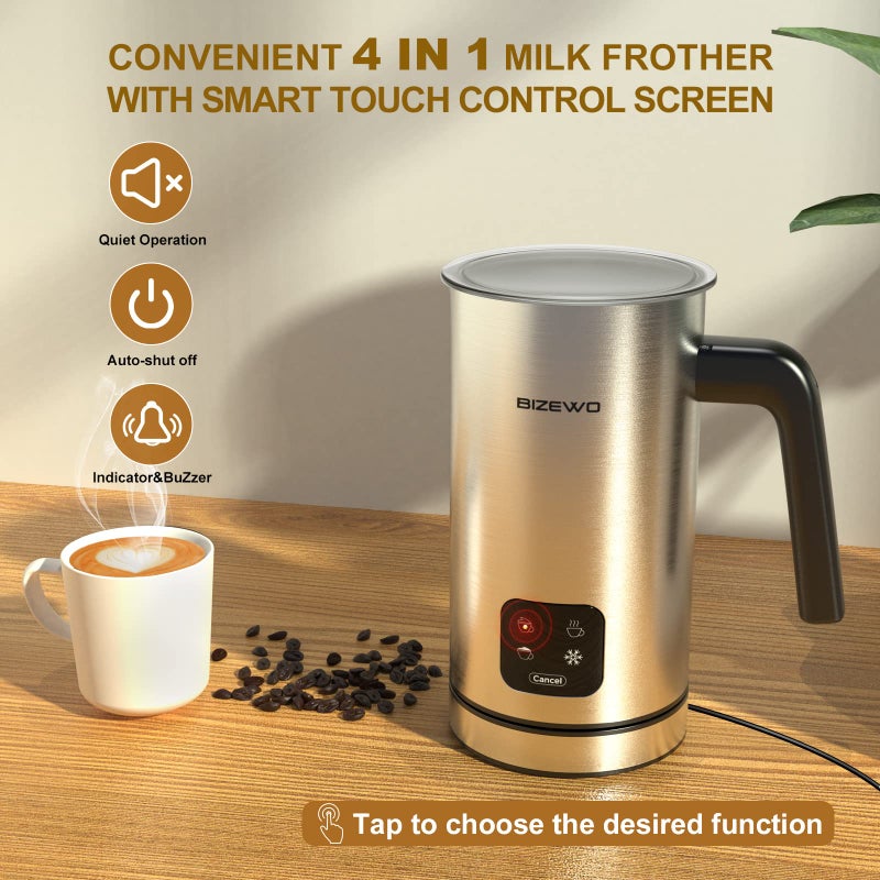 BIZEWO BIZEWO Milk Frother Electric, Coffee Frother, Warm and Cold Milk Foamer, 4 IN 1 Automatic Milk Warmer Stainless Steel with Touch Screen, Frother for Coffee, Latte, Hot Chocolate  - Image 3