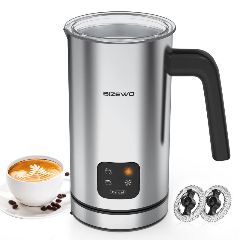 BIZEWO BIZEWO Milk Frother Electric, Coffee Frother, Warm and Cold Milk Foamer, 4 IN 1 Automatic Milk Warmer Stainless Steel with Touch Screen, Frother for Coffee, Latte, Hot Chocolate  - Image 1