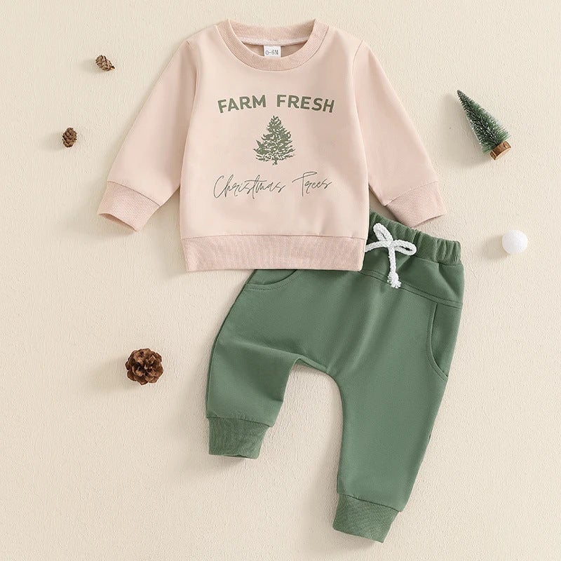 Foreign trade children''s Christmas suit 2024 autumn Christmas tree printing long sleeve sweater pants two-piece set - Image 2