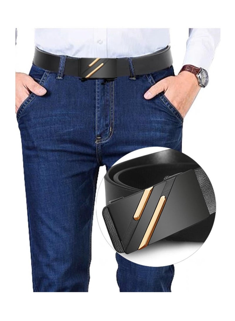 Excefore Mens Belt, Black Leather Sliding Ratchet Belt Dress Casual for Jeans - Image 2