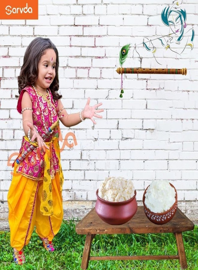 Sarvda Brocade Shree Krishna Dress For Baby Boy & Radha Dress For Girls | Janamashtami Dress | Fancy Dress Costume With Accessories Dhoti, Dupatta, Mukut Flute Complete Set, Ethnic Wear - Image 2