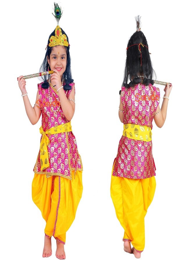 Sarvda Brocade Shree Krishna Dress For Baby Boy & Radha Dress For Girls | Janamashtami Dress | Fancy Dress Costume With Accessories Dhoti, Dupatta, Mukut Flute Complete Set, Ethnic Wear - Image 1
