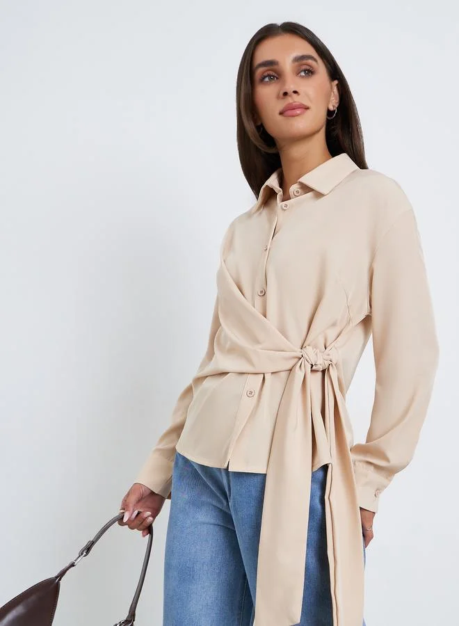 Styli Women Beige Long Sleeve Wrap Shirt