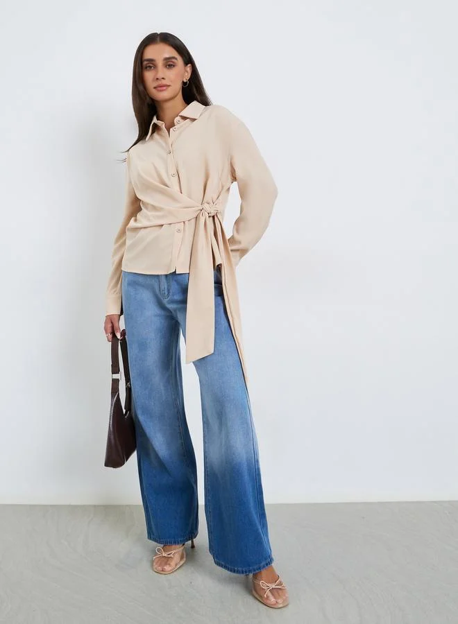 Styli Women Beige Long Sleeve Wrap Shirt