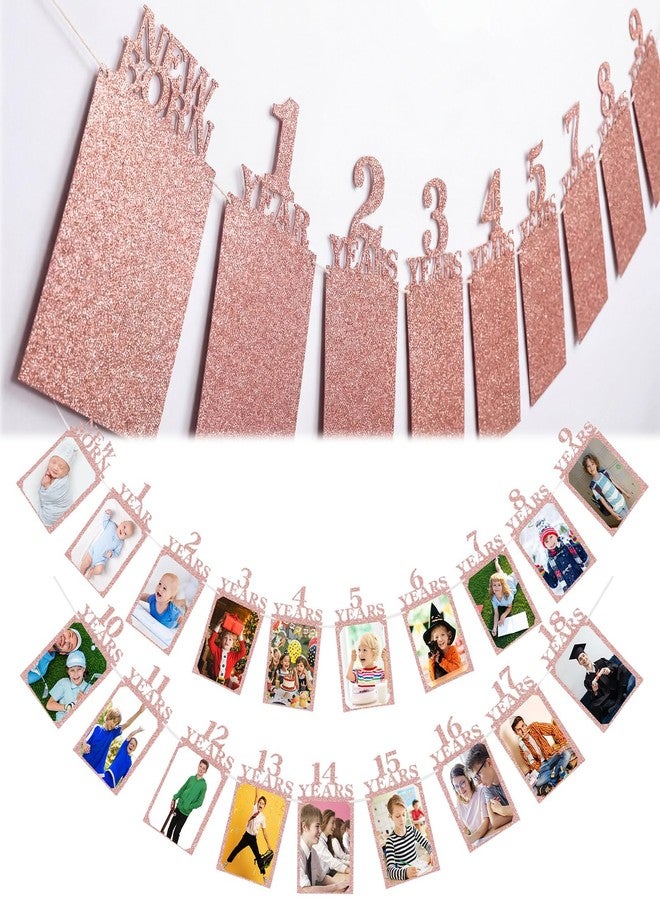 Breling 18th Happy Birthday Photo Banner Newborn to 18th Age Photo Banner Decorations 16th Party Picture Frame Garland Display Party Supplies(Pink) - Image 1