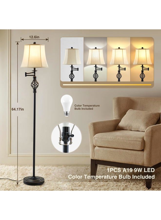 GyroVu 3 Color Temperature LED Floor lamp, Traditional 350° Adjustable Swing Arm Floor Lamp Vintage Pole lamp Farmhouse Lamp for Living Rooms & Offices, Rustic Standing Lamp for Bedroom Reading - Image 2
