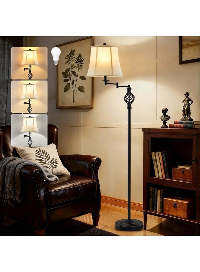 GyroVu 3 Color Temperature LED Floor lamp, Traditional 350° Adjustable Swing Arm Floor Lamp Vintage Pole lamp Farmhouse Lamp for Living Rooms & Offices, Rustic Standing Lamp for Bedroom Reading - Image 1