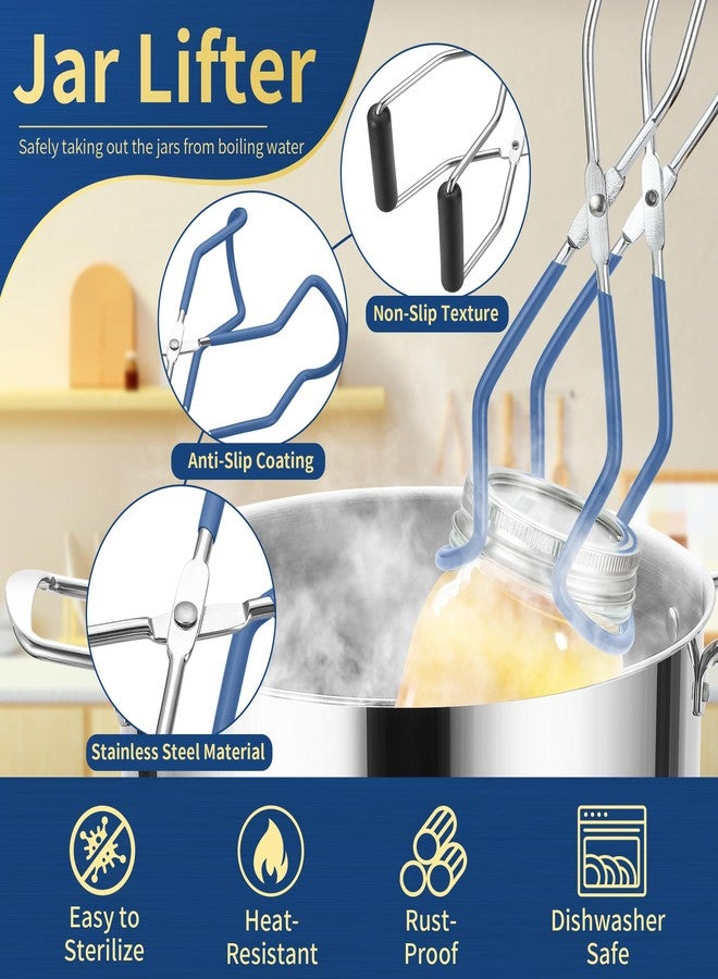 Gemfino Canning Supplies Starter Kit,Canning Kit for Beginners of 9 with Jar Lifter，Wide Mouth Funnel,Wrench,Tongs,Lid Lifter,Bubble Popper,Canning Labels,ladle,Measuring Spoon-Blue - Image 3