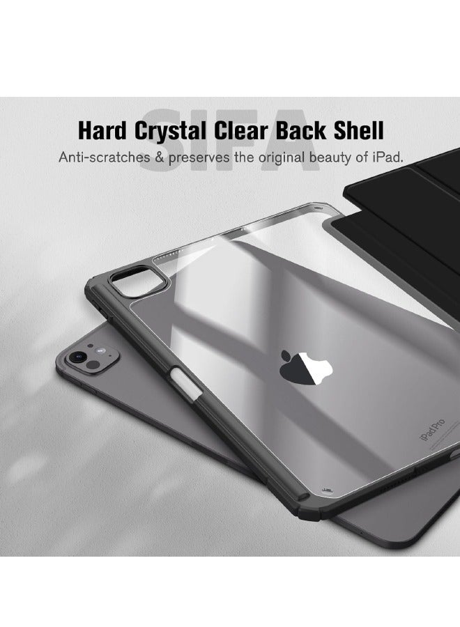 DUSALA iPad Pro (7th Generation) 13-inch (M4) 2024  Case, Hybrid Slim Trifold Stand Case with Apple Pencil Holder, Auto Wake Sleep, Smart Magnetic Cover Clear Acrylic Back Shockproof Case, Black - Image 5