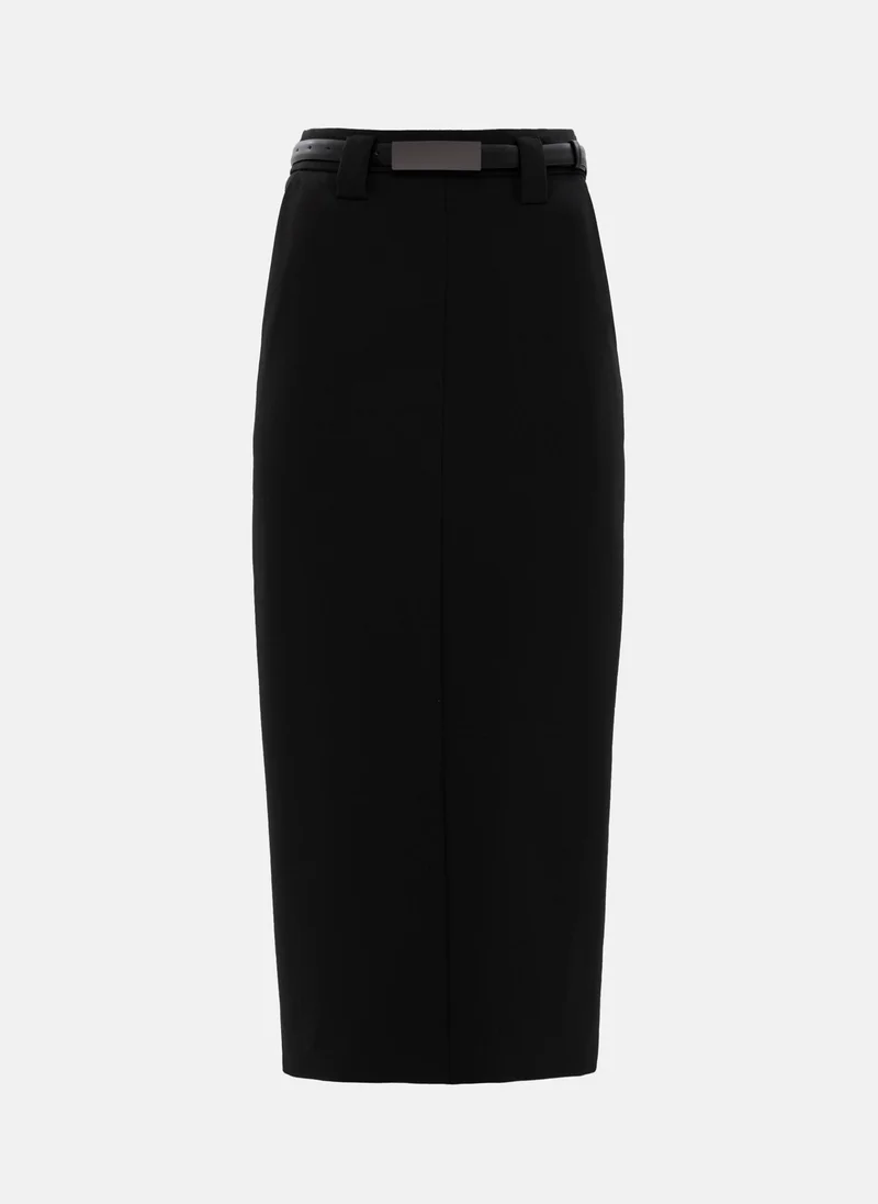 ليتشي تنورة ميدي مستقيمة مع حزام من الجلد البيئي