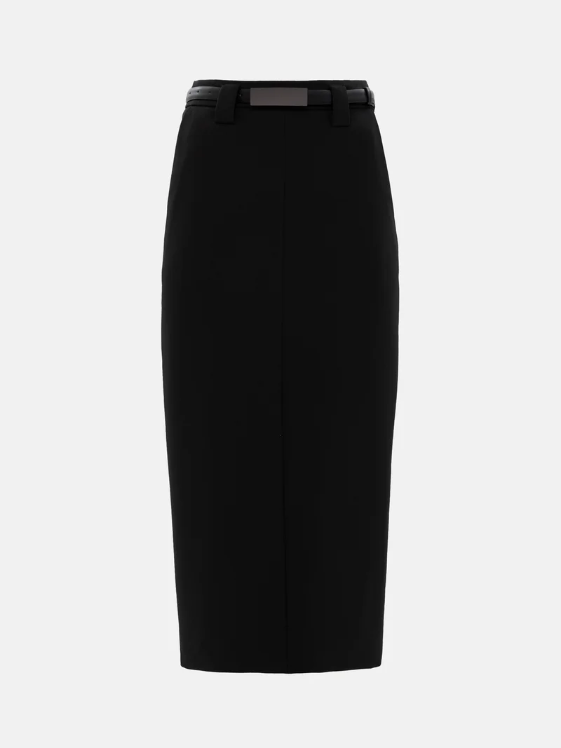 ليتشي تنورة ميدي مستقيمة مع حزام من الجلد البيئي