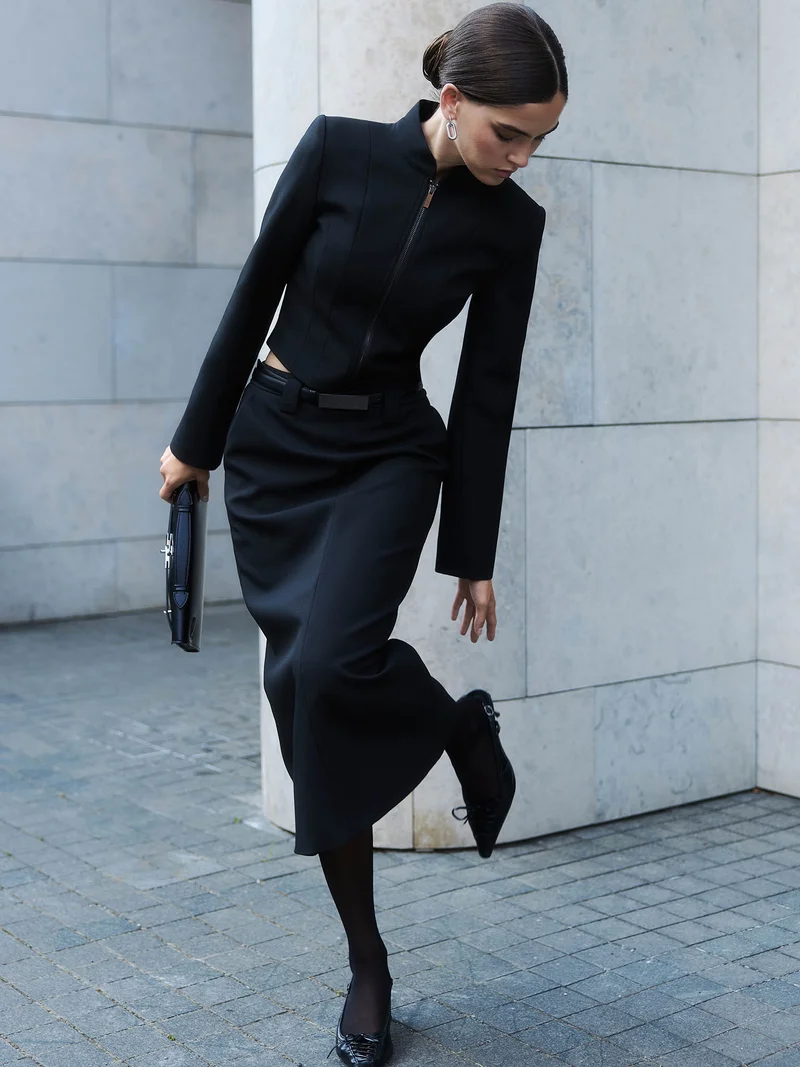 Lichi  Straight midi skirt with eco-leather belt for Women | Best Price UAE