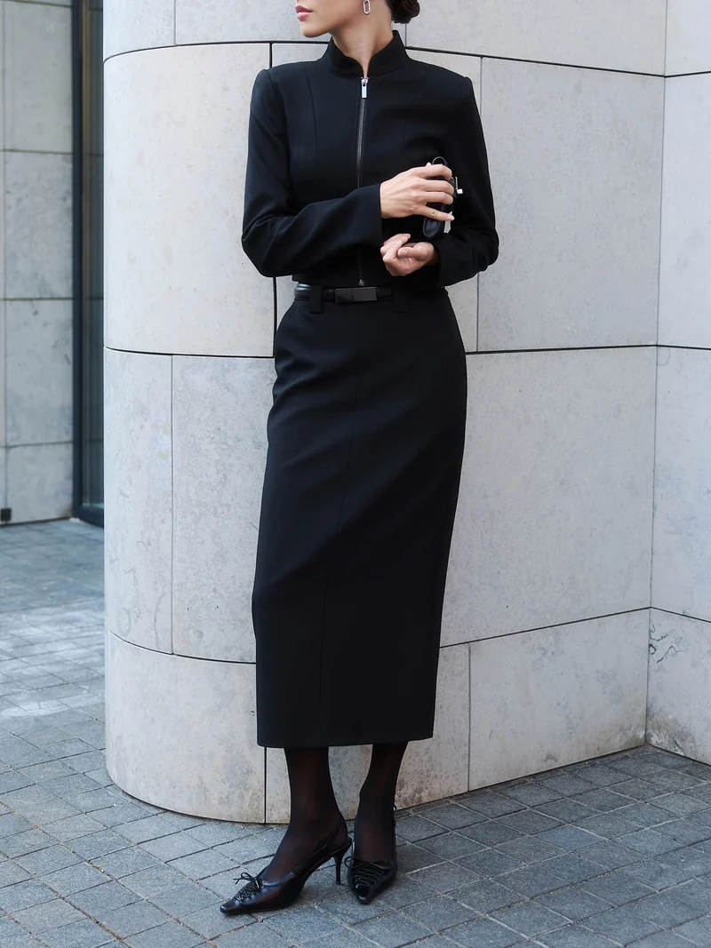Lichi  Straight midi skirt with eco-leather belt for Women | Best Price UAE