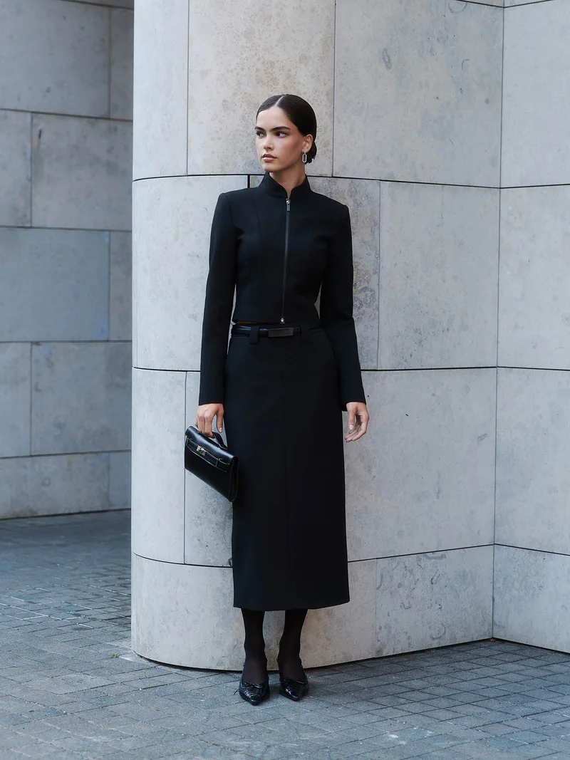 Lichi  Straight midi skirt with eco-leather belt for Women | Best Price UAE