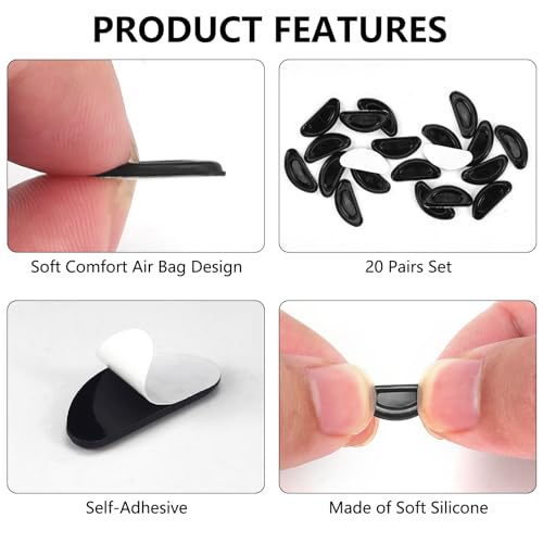 YR 20 Pairs Eyeglass Nose Pads Stick On Silicone Anti-Slip for Glasses Sunglasses Thin Nose Pads Eyeglasses, Adhesive Nose Pad for Eyeglass, Anti Slip Eyeglass Nose Pads (10Clear+10Black) - Image 5