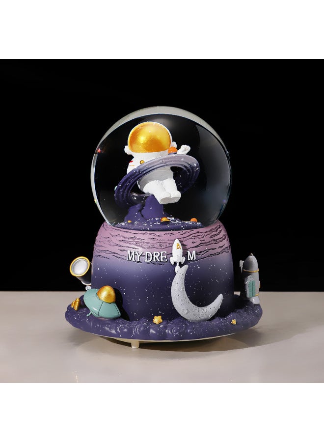 Astronaut Different Time And Space Music Loop Crystal Ball Automatic Snow Outside Rotating Lights Children's Birthday Holiday Gift-Color:Extra-large Extra-large Rotating Automatic Snow Music Lights-Dimensions:The Purple Spaceman  - Image 1
