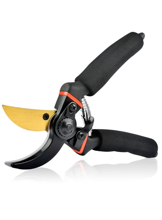 Professional Bypass Pruning Shears with Micro-Tip Scissors Set, Sharp Stainless Steel Blades for Garden Plant Tree Care - Black / Red Matte - Image 1
