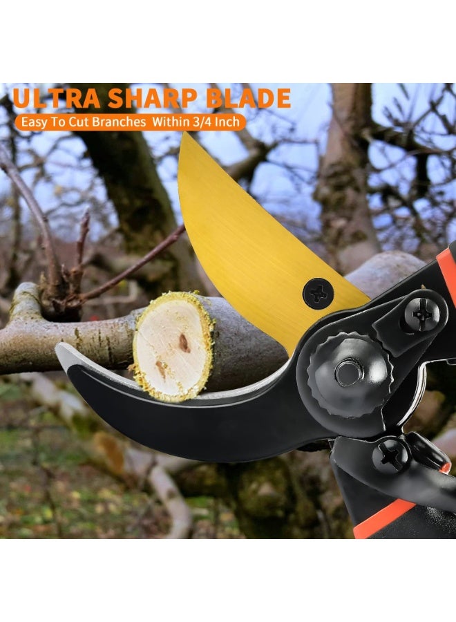 Professional Bypass Pruning Shears with Micro-Tip Scissors Set, Sharp Stainless Steel Blades for Garden Plant Tree Care - Black / Red Matte - Image 5
