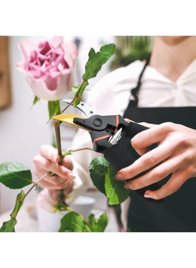 Professional Bypass Pruning Shears with Micro-Tip Scissors Set, Sharp Stainless Steel Blades for Garden Plant Tree Care - Black / Red Matte - Image 2