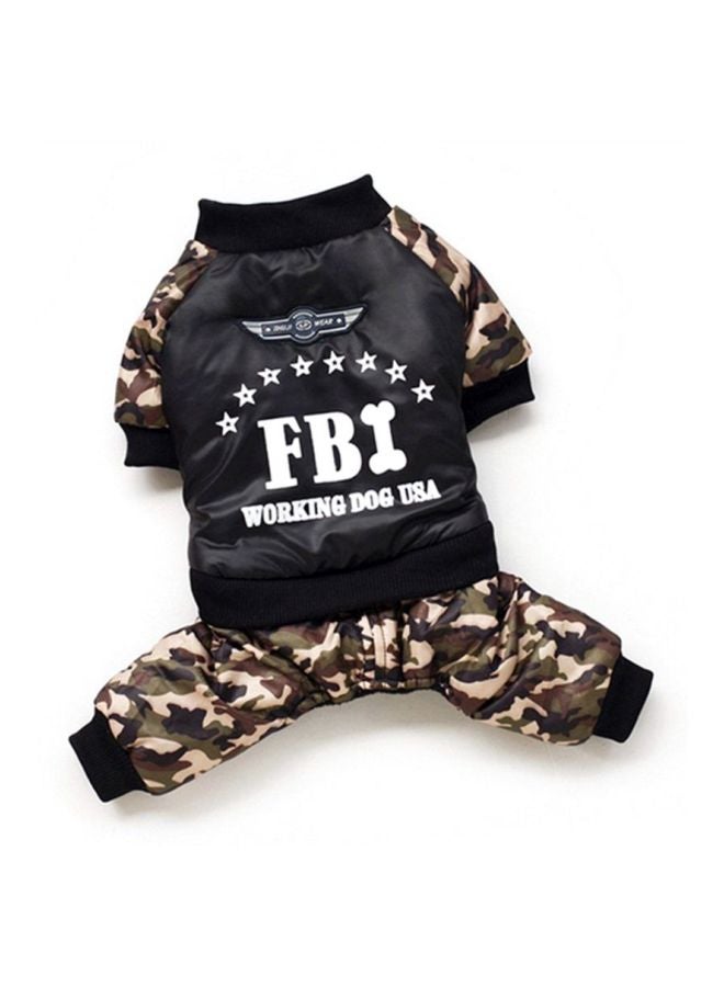 أوتاد معطف جمبسوت قطني بأربع فتحات أرجل للحيوانات الأليفة مطبوع عليه كلمة FBI منقوش بنقشة مموهة/أسود 28x6x20سم - Image 2