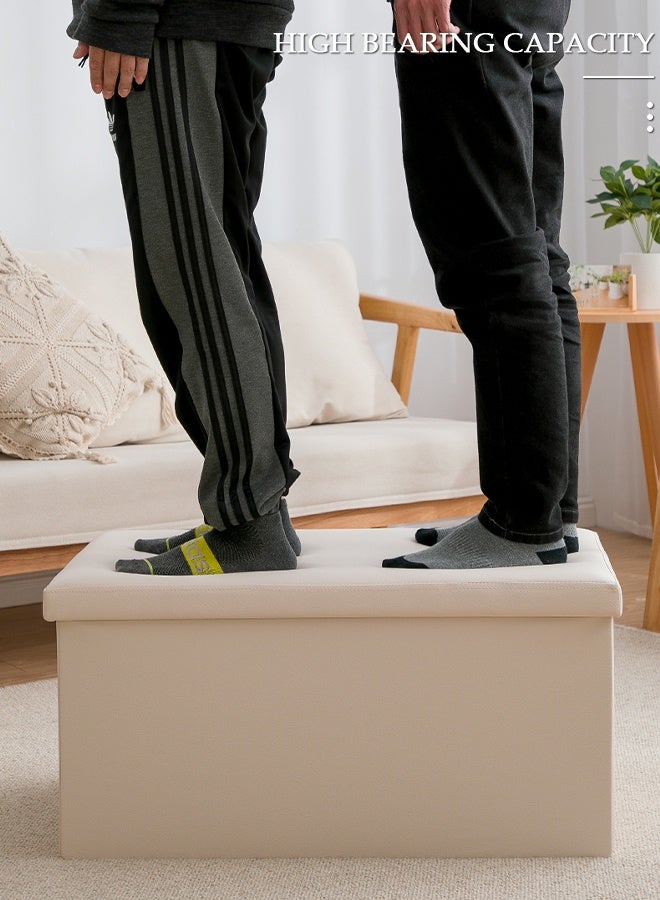 DUNISO صناديق تخزين جلدية قابلة للطي على شكل عثماني، صناديق تخزين مقاعد البدلاء، مسند للقدمين، مقعد عثماني صغير أنيق مع مقعد مبطن بالرغوة للتخزين والجلوس - Image 3