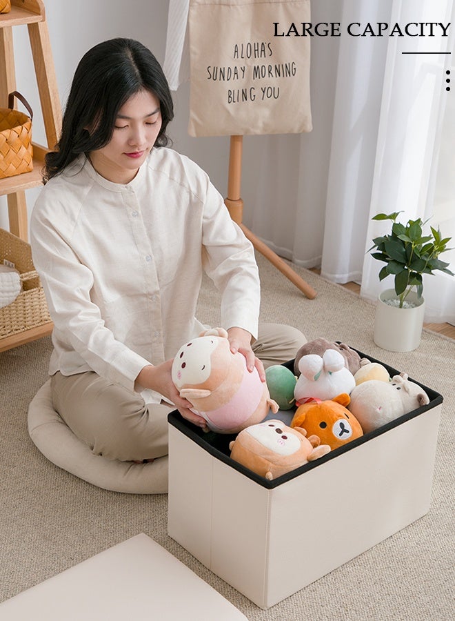 DUNISO صناديق تخزين جلدية قابلة للطي على شكل عثماني، صناديق تخزين مقاعد البدلاء، مسند للقدمين، مقعد عثماني صغير أنيق مع مقعد مبطن بالرغوة للتخزين والجلوس - Image 4