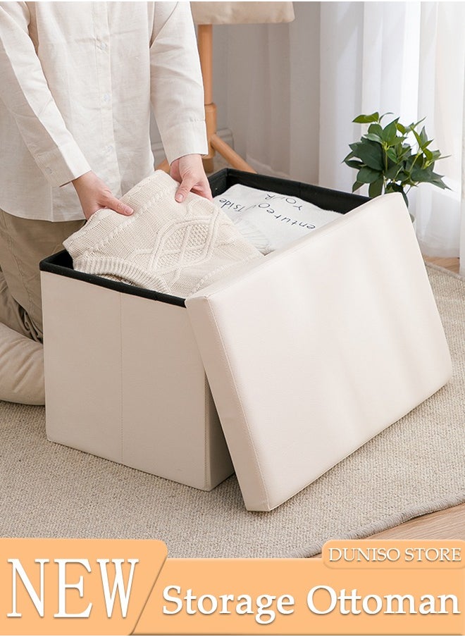 DUNISO - Leather Folding Storage Ottoman Cuboid Bench Storage Boxes Footrest Stool Stylish Small Ottomans with Foam Padded Seat for Storage and Seating - Image 1