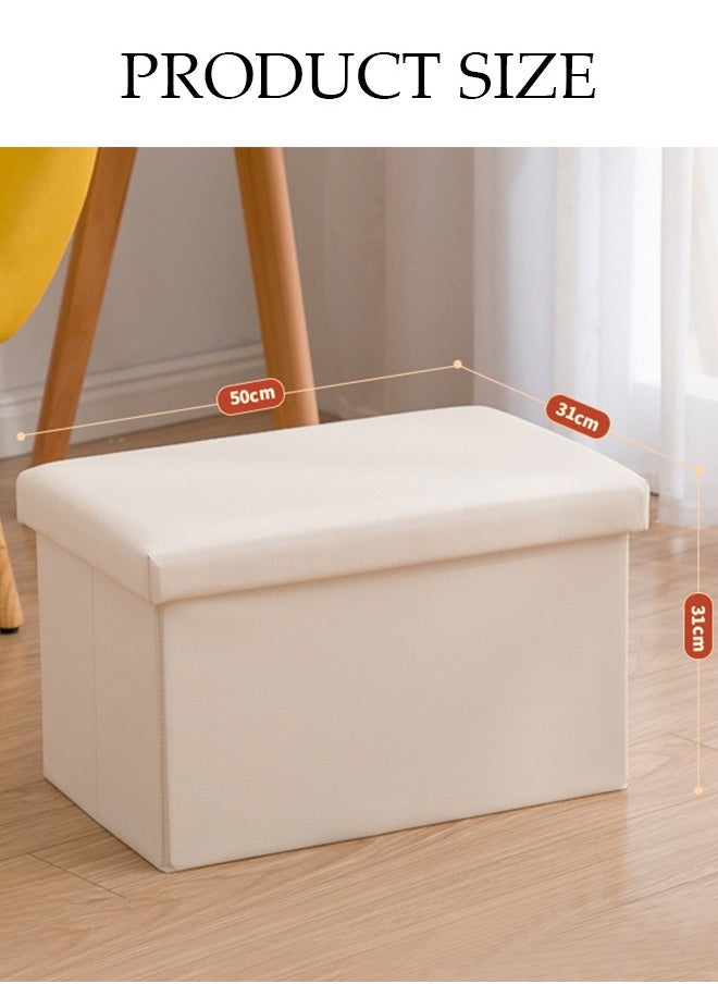 DUNISO - Leather Folding Storage Ottoman Cuboid Bench Storage Boxes Footrest Stool Stylish Small Ottomans with Foam Padded Seat for Storage and Seating - Image 1