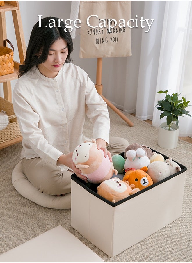 DUNISO - Leather Folding Storage Ottoman Cuboid Bench Storage Boxes Footrest Stool Stylish Small Ottomans with Foam Padded Seat for Storage and Seating - Image 1