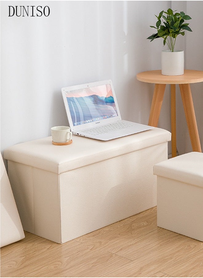 DUNISO - Leather Folding Storage Ottoman Cuboid Bench Storage Boxes Footrest Stool Stylish Small Ottomans with Foam Padded Seat for Storage and Seating - Image 1
