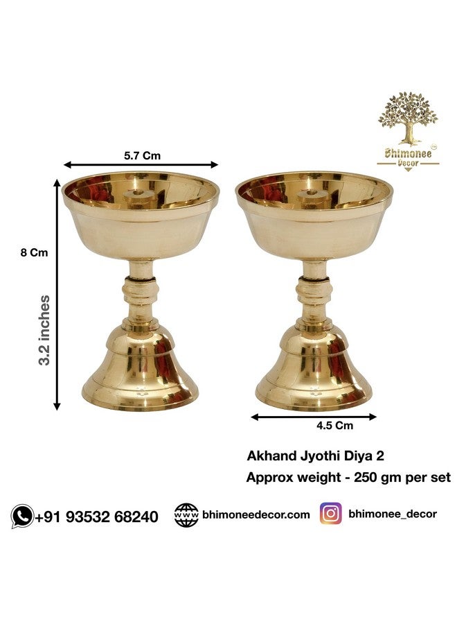 Bhimonee Decor حامل بيالي أكهند جيوتي من برونز نقي من بيموني - ديا ناندا لطاولة للعبادة وبيت العبادة (3.2 بوصة، عبوة من 2) - Image 3