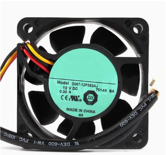 مروحة تبريد لمحول التيار المتردد D06T-12P3S2AJ، جهد كهربائي DC 12V، تيار 0.30A، أبعاد 60x60x25mm، ثلاث أسلاك - Image 1