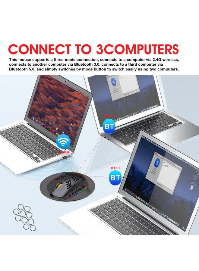 general T90 hole mouse three-mode Bluetooth wireless MOUSE lightweight design honeycomb RGB luminous mouse - Image 3